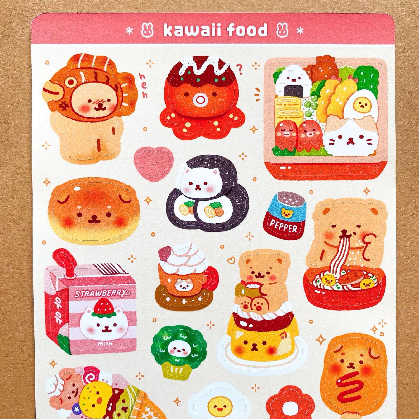Kawaii Food Sticker Sheet | Cute Korean Waterproof Vinyl Stickers for ...
