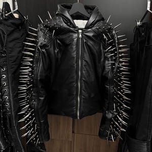Spiked Men’s Black Leather Studded Jacket – Punk Rock Biker Coat, Heavy Metal Streetwear, Gothic Spikes Motorcycle Fashion