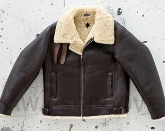 Women Brown Leather Shearling Fur Jacket - Sherpa Jacket - Shearling Coat - B3 Bomber Jacket - Winter Jacket - Aviator jacket - Gift for Her