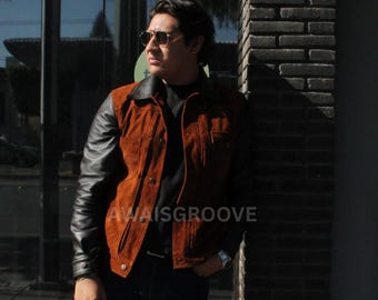 Mens Brown Suede Leather SHIRT | Slim Fit TRUCKER Style Suede Shirt | Cowboy Suede Jacket | Celebrity Suede Shirt | Trucker Jacket