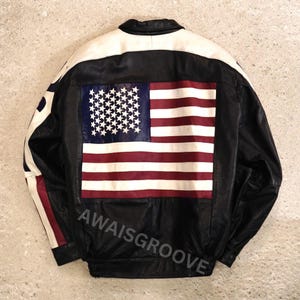 HandCrafted American Flag Leather Jacket, USA Flag Leather Jacket Independence Day Patriotic Leather Jacket USA Flag Bomber Jacket
