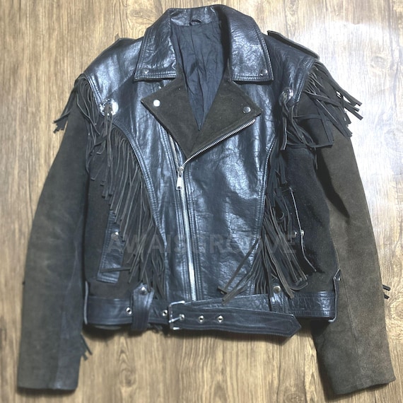 Herren schwarze Wildleder Fransenjacke, Herren Vintage schwarze