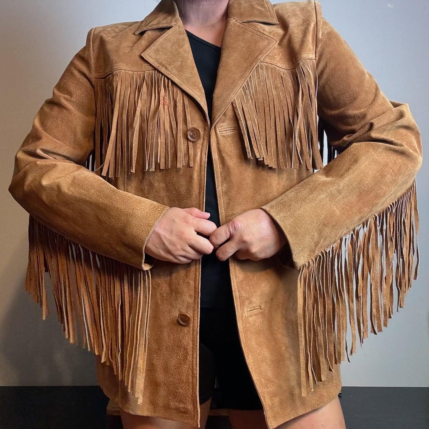 70s クラフトレザージャケット フリンジ ビーズ刺繍 ヒッピー 1970'S