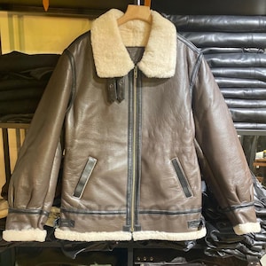 Men&#39;s Brown B3 Sheepskin Flying RAF Aviator Flight Leather Bomber Jacket Coat Genuine Leather Faux Fur Shearling Lining