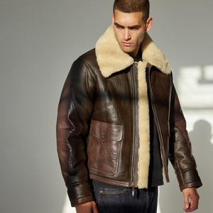 Men&#39;s Irvin B3 Sheepskin Flying RAF Aviator Flight Leather Bomber Jacket Coat Genuine Leather Faux Fur Shearling Lining