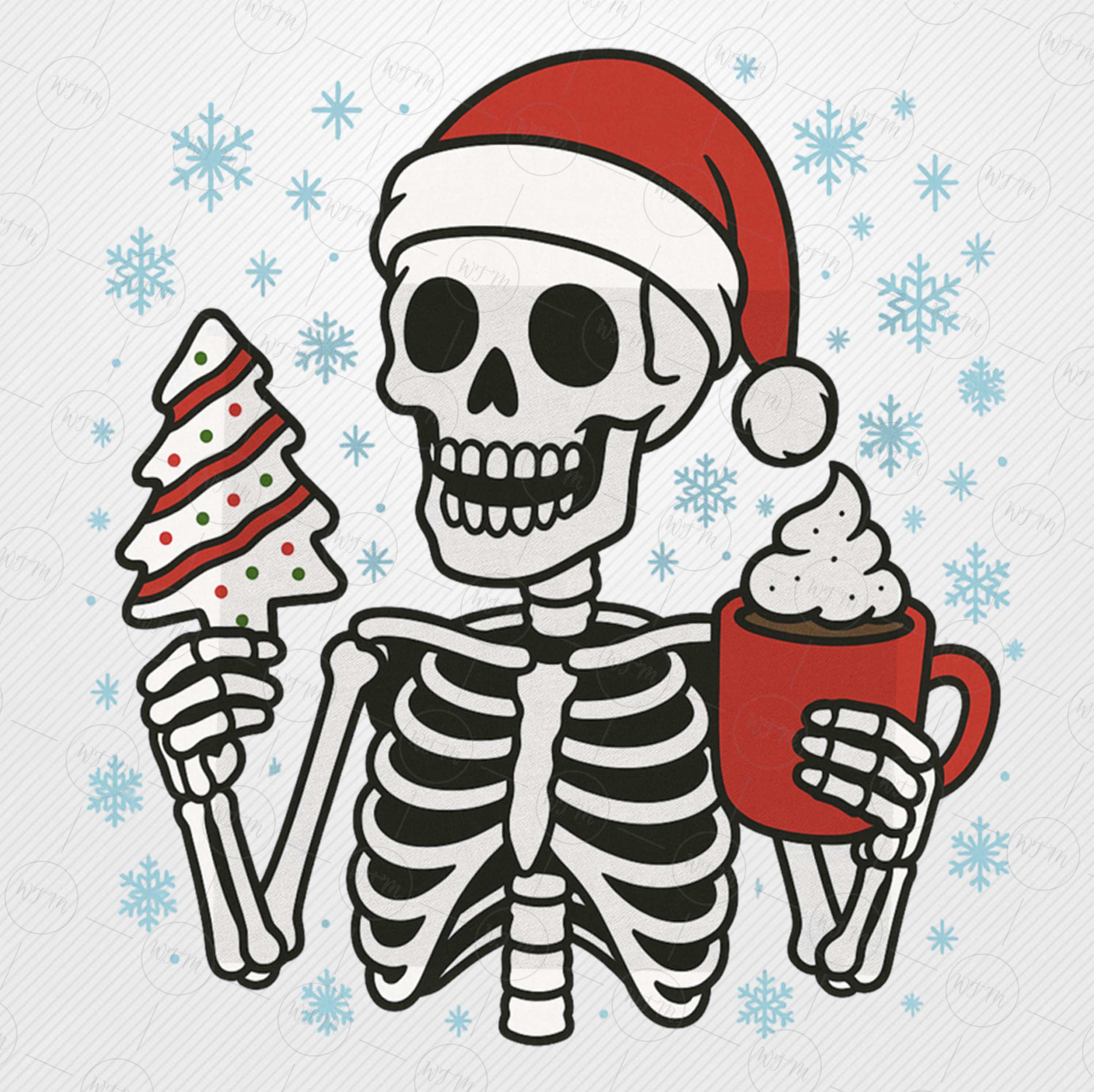 Skeleton Christmas PNG Hot Cocoa Cookie Sublimation Design Funny Goth Holiday Shirt Santa Hat Skull Art Digital Download