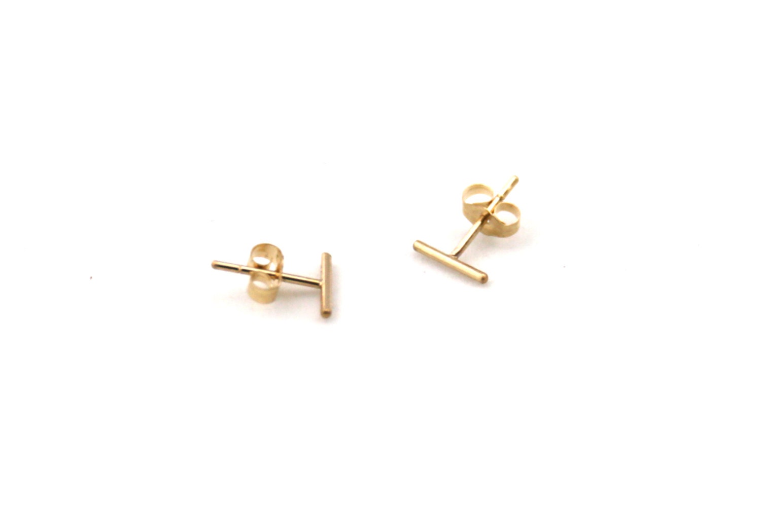 14k Gold Tiny Line Stud Earrings - Etsy