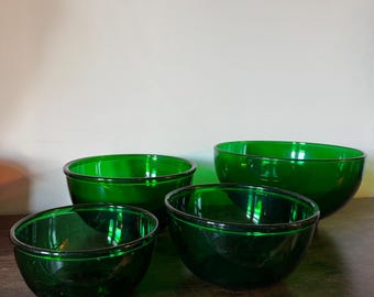 Vintage Anchor Hocking Forest Green Mixing Bowl Set of 4