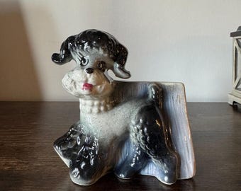 Vintage Ceramic Poodle Planter 1950s - Small Plant Holder - Utensil Holder