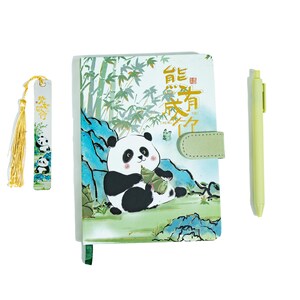 Lindo set de regalo de cuaderno con diseño de panda: diario de tapa dura con marcapáginas y bolígrafo, papelería adorable en caja de regalo, perfecto para los amantes de los libros infantiles.