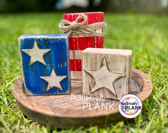 Patriotic Shelf Sitters Set of Three: Hand Painted Wood Decor