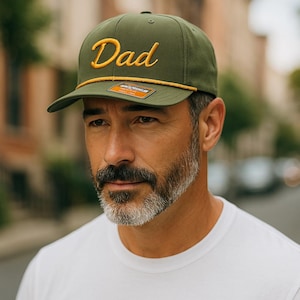 Loden Green Dad Cap: Gold Embroidered Script, Richardson 256 Gift for Him
