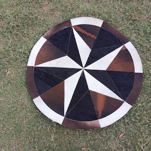 Round Cowhide Patchwork Rug: Handmade Hair-on Leather Area Rug