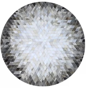 Handmade Cowhide Patchwork Rug: Geometric Starburst Design