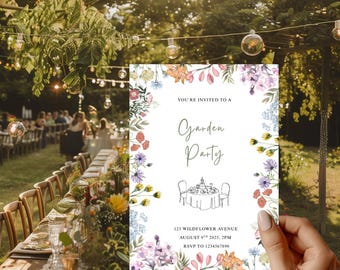 Garden Party Invitation Template | Floral Backyard Event | Canva Template | Instant Download