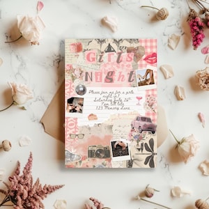 Scrapbook Style Girls Night Invitation Template | Wine Night | Pyjama Party | Canva Template | Customisable Template