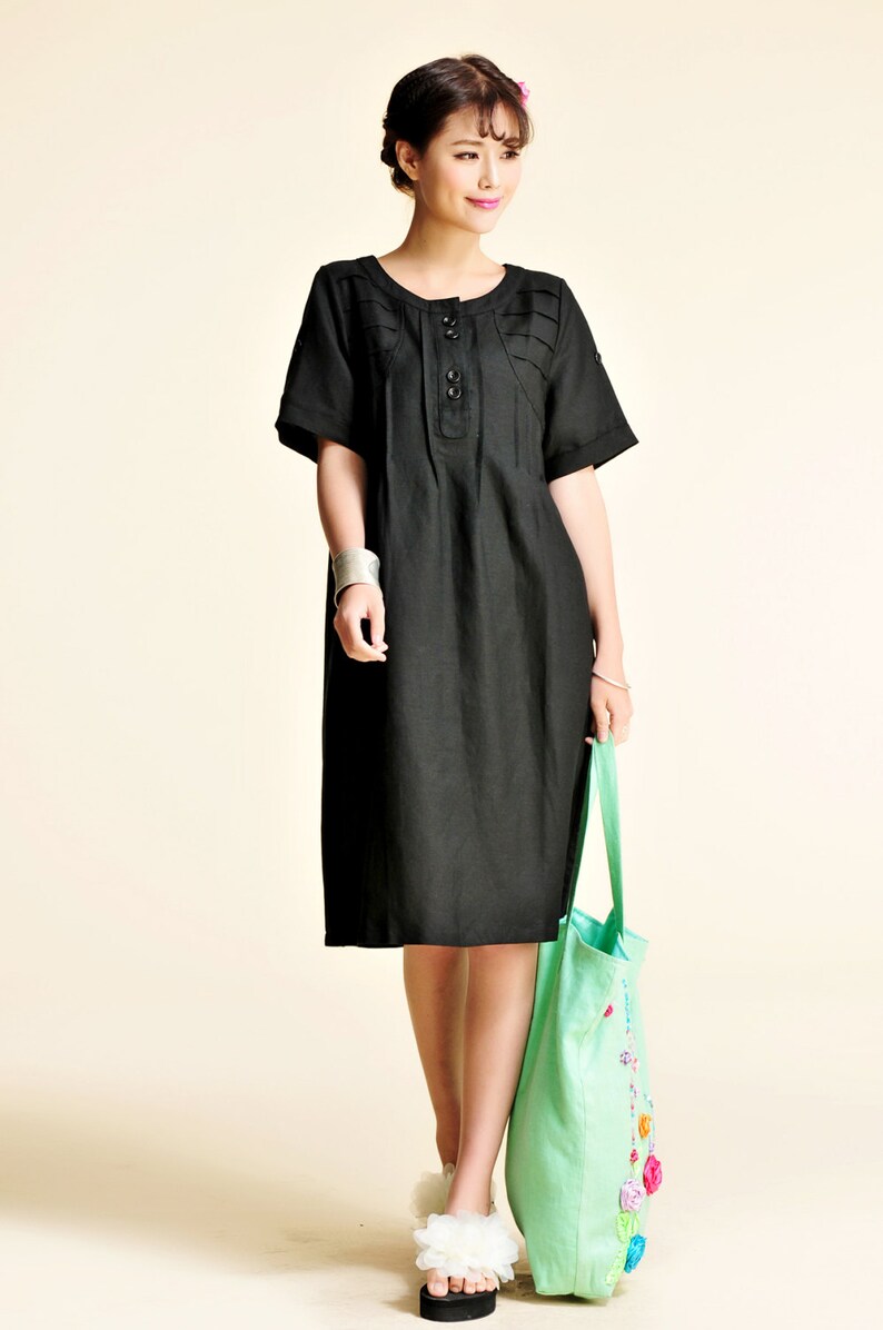 Cool Lily / Linen Summer Dress With Folds/ Baby doll Pleated Dress with Short Versatile Sleeve / 27 Colors/ RAMIES image 3