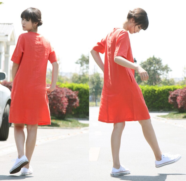 Leisure Style Linen Long Shirt Dress With Silver Buttons/ 20 Colors