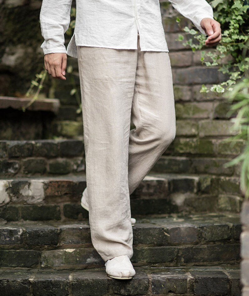 Men's Straight Linen Pants/ Elastic Waist / 10 Colors/ Etsy
