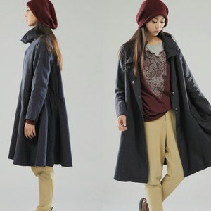 Free Style Linen Dress Coat/ Lovely Pleated Long Jacket/ 9 Colors/ RAMIES image 2
