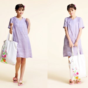 Sweet Pea / Pleated Linen Summer Dress With Folds IN VIOLET/ 27 Colors/ RAMIES