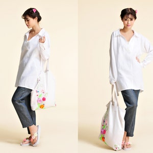 Sweet Lobelia/ Free Style Linen Women's Blouse with Backside Hemline petals / No Shoulder Seams/ 26 Colors/ RAMIES