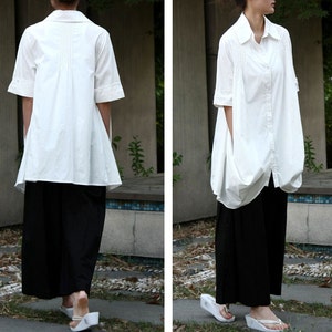 Pleated Linen Long Blouse with 1/2 Sleeves/ 25 Colors/ RAMIES image 1