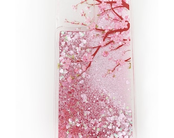 3D Pink sakura iPhone 15 case/Glitter/Samsung/Asian Style Peach Blossom Trees/Quicksand Liquid Gel Hybrid, Glitter Sparkle/12 13 14 8 Plus X