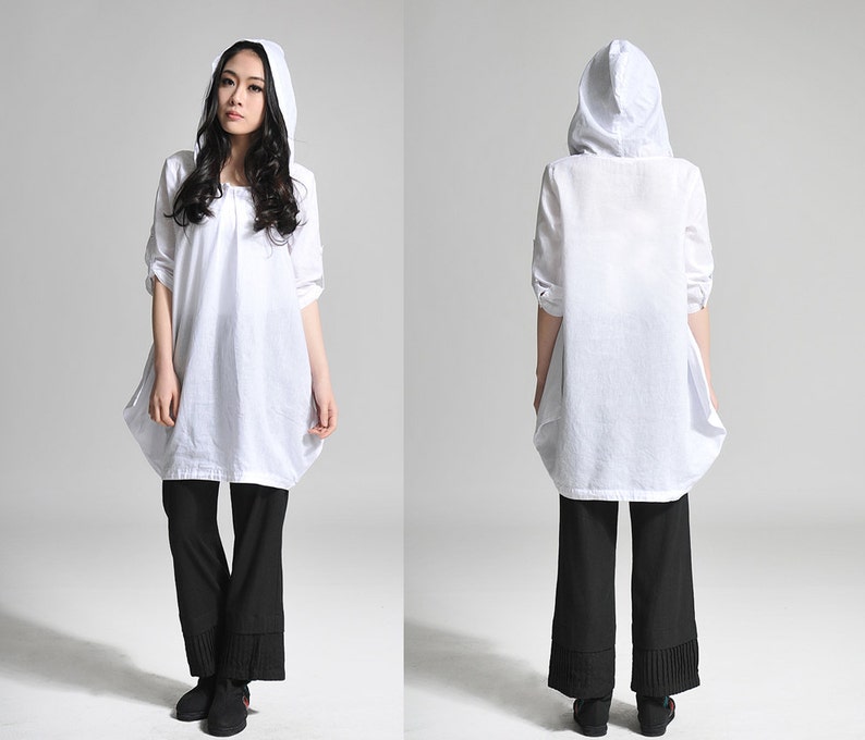 Free Style Hoodie/ Linen Women Long Blouse/ Any Size/ 26 Etsy