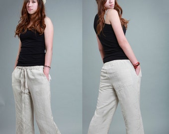 elastic waist linen pants / 22 Colors/ Any Size/ RAMIES