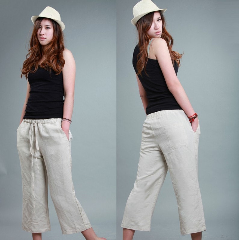 elastic waist linen pants / 22 Colors/ Any Size/ RAMIES image 1