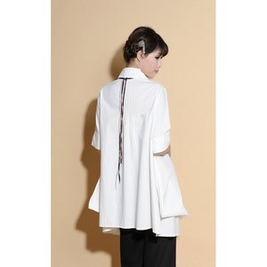 Pleated Linen Long Blouse with 1/2 Sleeves/ 25 Colors/ RAMIES image 4