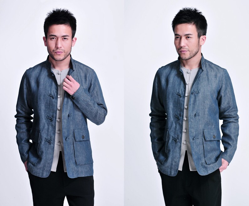 Lapiz / Chinese Style Linen Men's Jacket With Large - Etsy