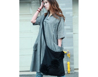Ethnic Chinese Style Linen Long Dress With Big Pockets/ Any Size/ 27 Colors/ Any Size/ RAMIES