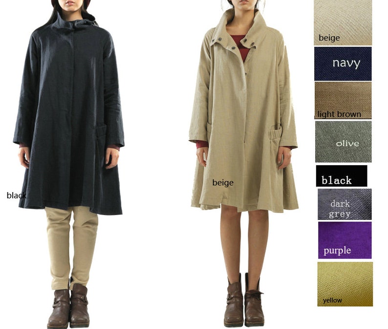 Free Style Linen Dress Coat/ Lovely Pleated Long Jacket/ 9 Colors/ RAMIES image 5