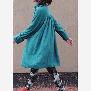 Free Style Pleated Linen Long Coat / Cape/Peacock Blue/ 5 Colors/ RAMIES