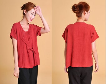 False Two-Pieces  Silk Blouse with Pleats/ 21 Colors/ RAMIES