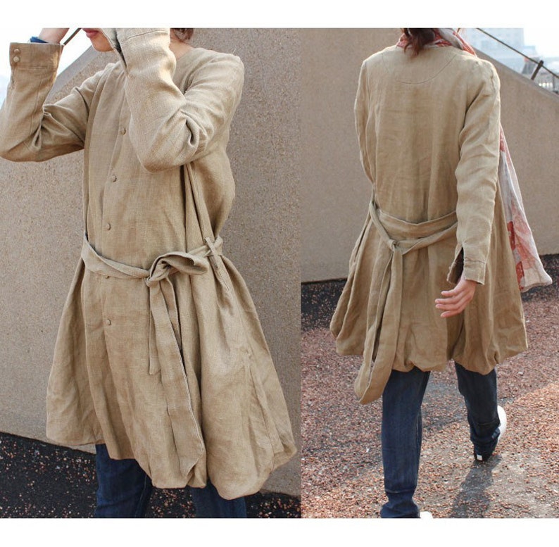 Flower Bud Linen Long Coat with Belt/ 10 COLORS/ RAMIES image 1