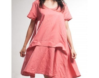 Asymmetrical Hoodie Linen Dress/ 27 Colors/ Any Size/ RAMIES