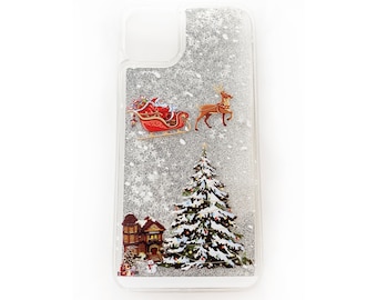3D Glitter iPhone 15/14/11/12/13 Case,Quicksand Liquid Gel Hybrid,Glitter Sparkle Christmas Santa/Trees/ white snow/PC/Soft TPU/Max/Pro/6 7