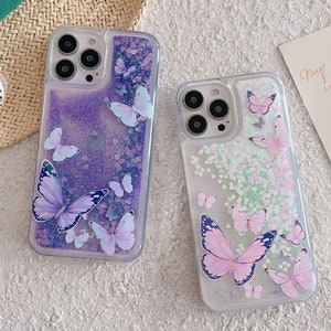 3D Butterflies/Samsung Galaxy Case S22/23/Pink/Purple/ Gradient Quicksand Liquid Gel Hybrid Glitter Sparkle/iPhone 15/ Buy One Get One Free image 2