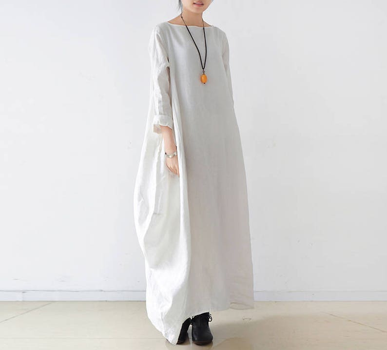 Free Style Pure Linen Long Dress /asian Style/cocoon Shape/ - Etsy
