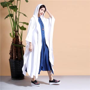 Free Style Light Linen Long Coat/ Cape/Hoodie/White/ 9 Colors/ RAMIES