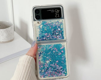 Samsung Galaxy Flip Z 3/Flip Z4/3D Phone Case/Pink/Purple/Golden/Blue/White/Quicksand Liquid Gel Hybrid/Glitter Sparkle/Buy ONE Get ONE Free