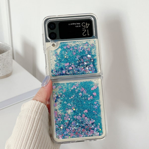 Samsung Galaxy Flip Z 3/Flip Z4/3D Phone Case/Pink/Purple/Golden/Blue/White/Quicksand Liquid Gel Hybrid/Glitter Sparkle/Buy ONE Get ONE Free