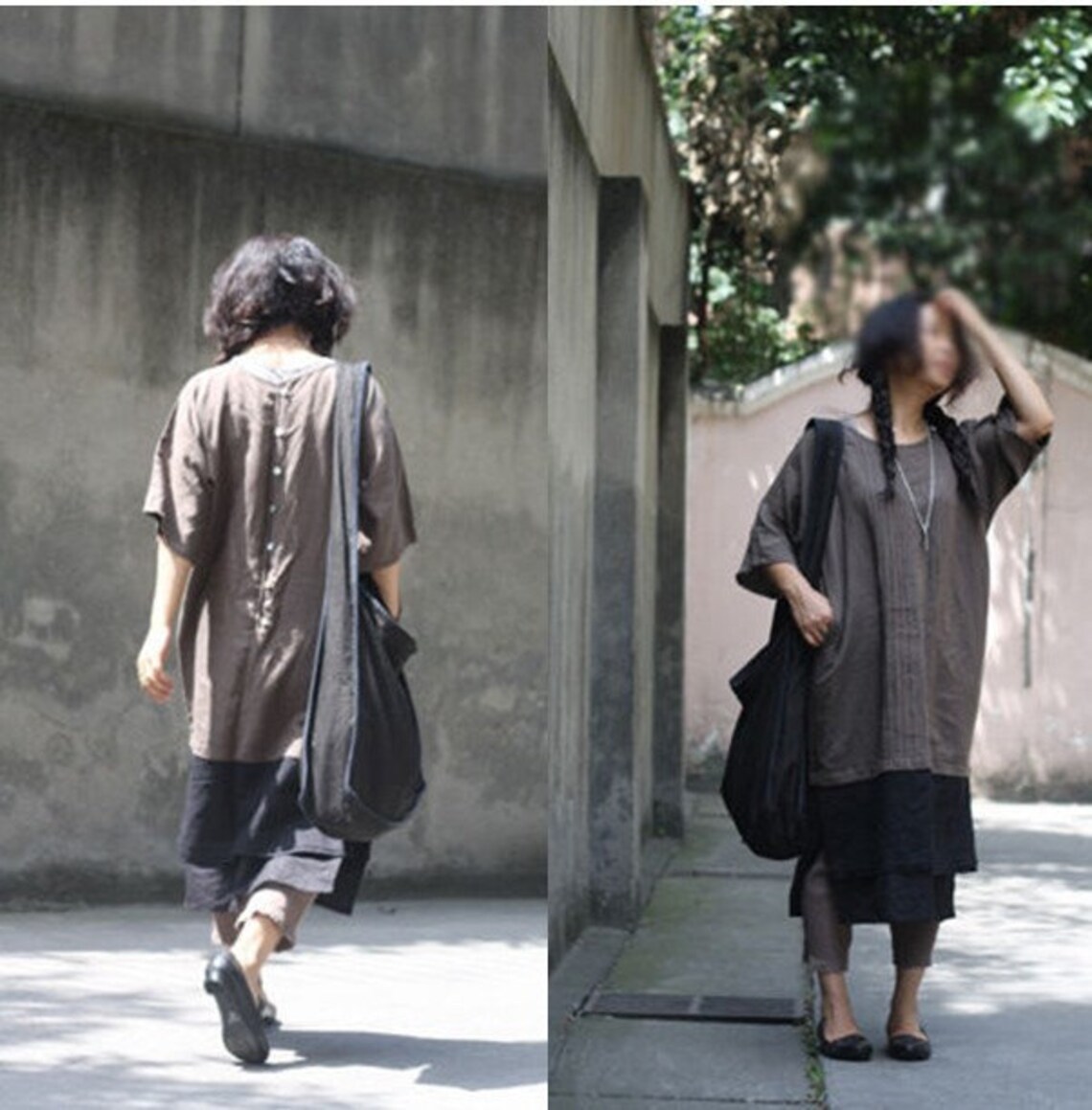 DIY red linen dresses patchwork loose fall Dresses