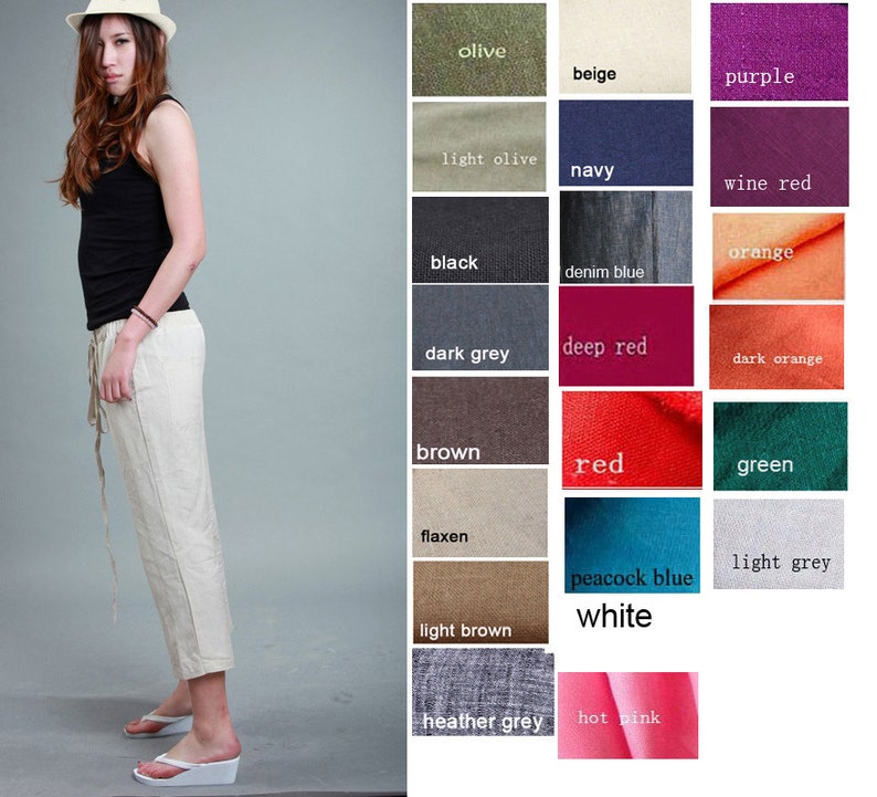 elastic waist linen pants / 22 Colors/ Any Size/ RAMIES image 5