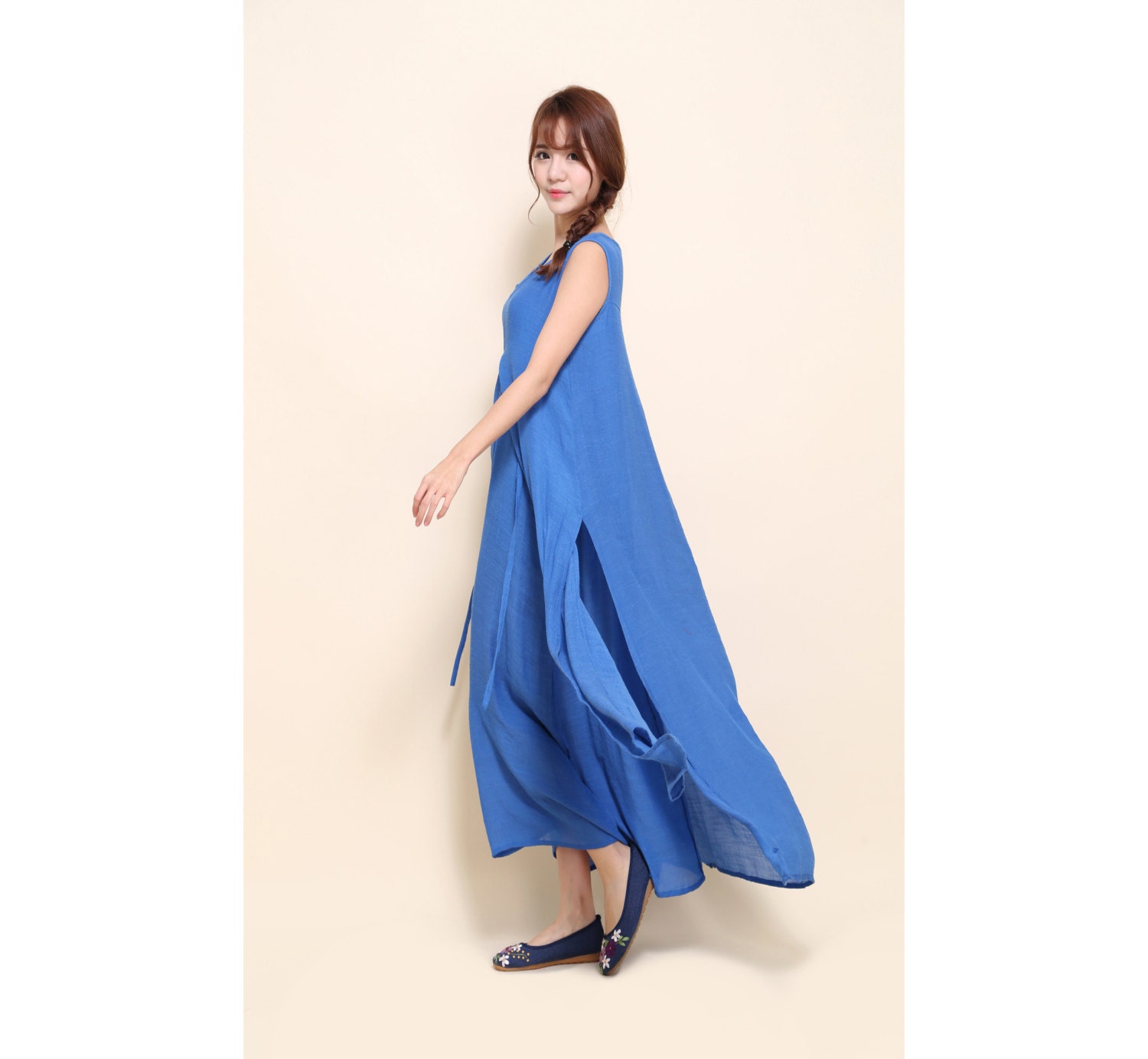 Two Layered Sleeveless Silk Linen Blend Long Dress /two Dfferent Looks ...