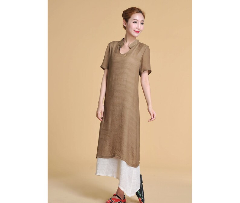 Mandarin Collar Silk Two Layered Dress With Handmade Buttons/ Etsy