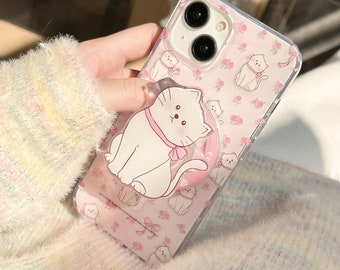 Magsafe/iPhone 15/14/13/12/MAX/Magnetic case/Printed Cats/Flowers/Bears/Soft Clear TPU Cover with Collapsible Grip/Pink/Buy One Get One Free